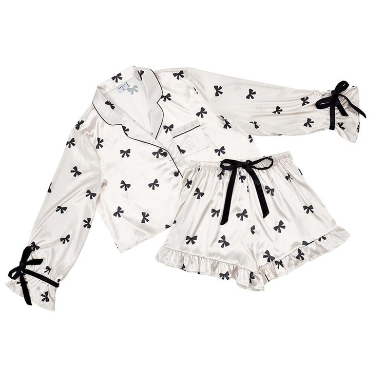 Bella Apparel Ivory/Black Bow PJ Set