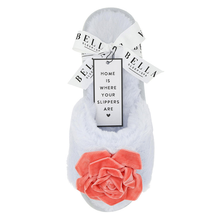 Plush Velvet Rosette Slippers-Blue+Coral