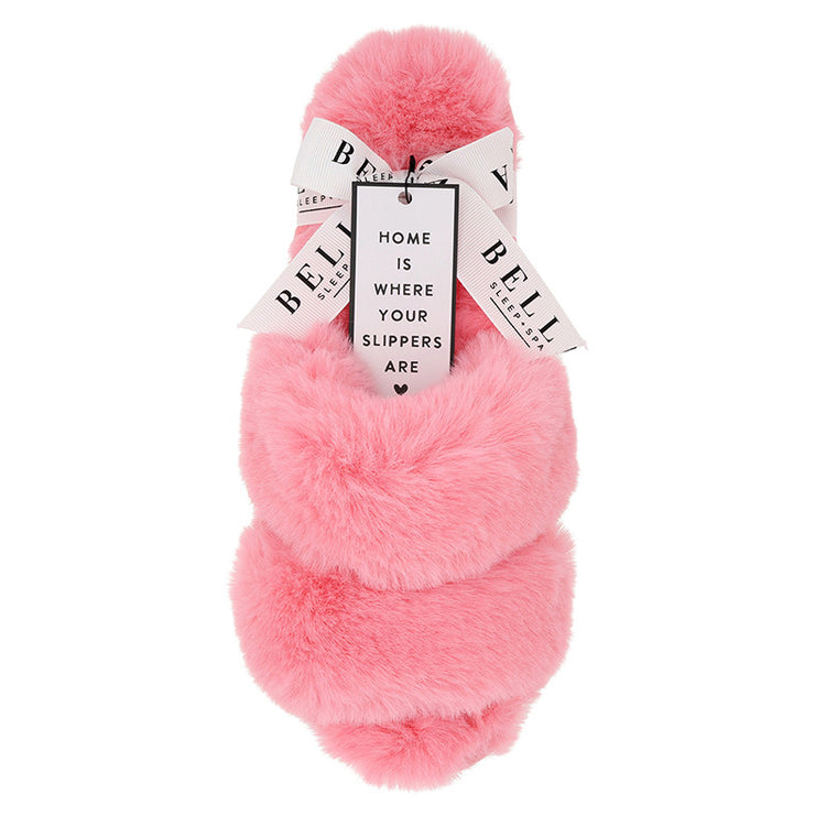 Plush Slippers Double Band Hot Pink
