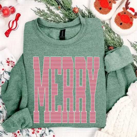 Striped Merry Festive Holiday Sweatshirt