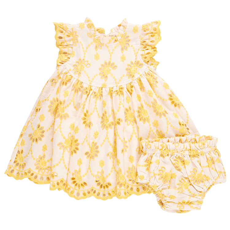 Bright Yellow Eyelet Stevie Dress Set