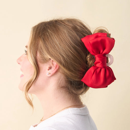 Red Stain Bow Claw Clip