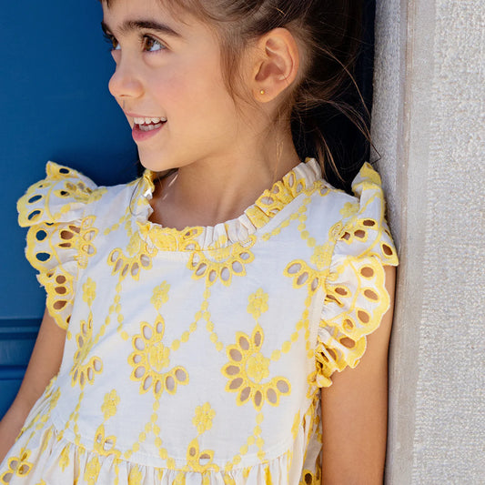 Bright Yellow Eyelet Cynthia Dress