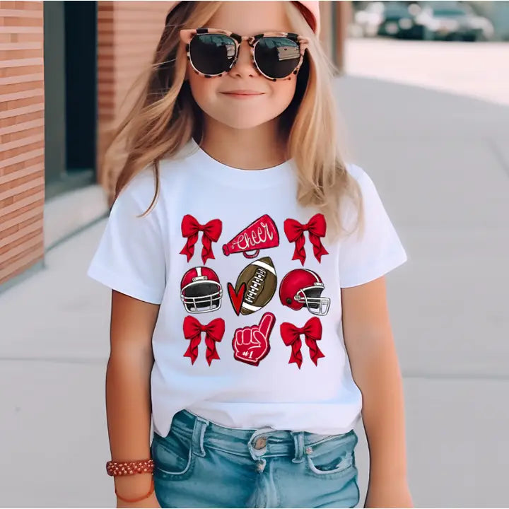 Football & Bows Kids Game Day Tshirt