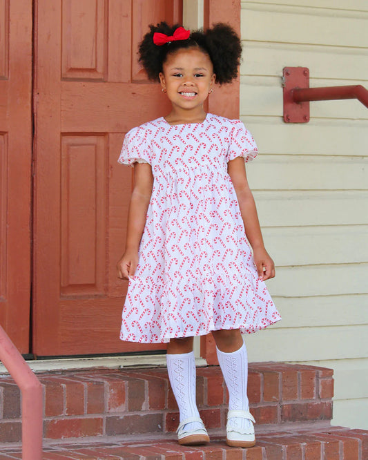 Candy Cane Puff Sleeve Dress