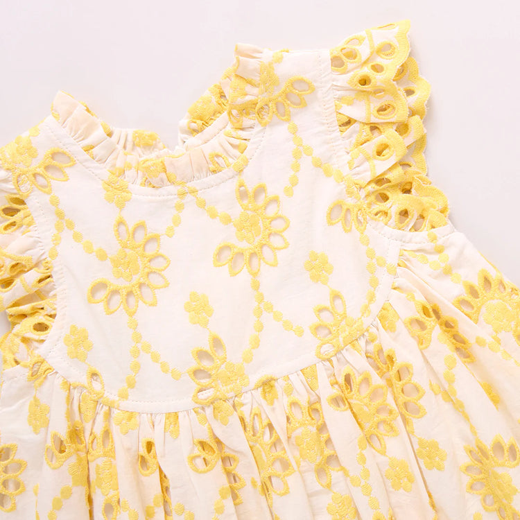 Bright Yellow Eyelet Stevie Dress Set